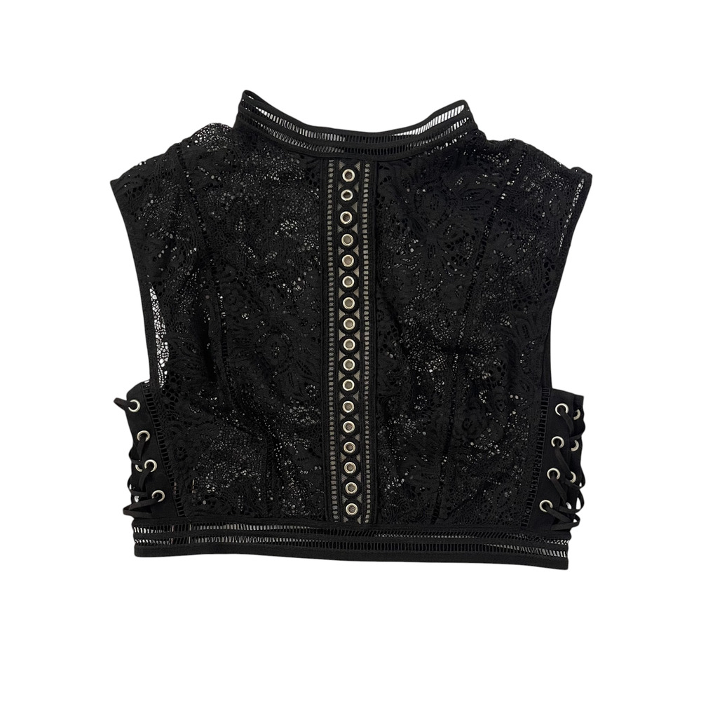 Y2K Victoria's Secret Lace Crop Top - Lace-Up Sides - Black - Size M